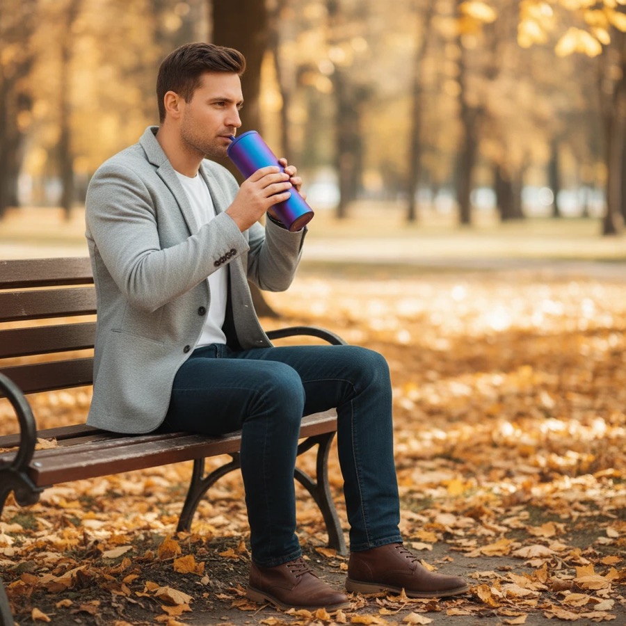 Blue 40oz tumbler for fast visual product testing