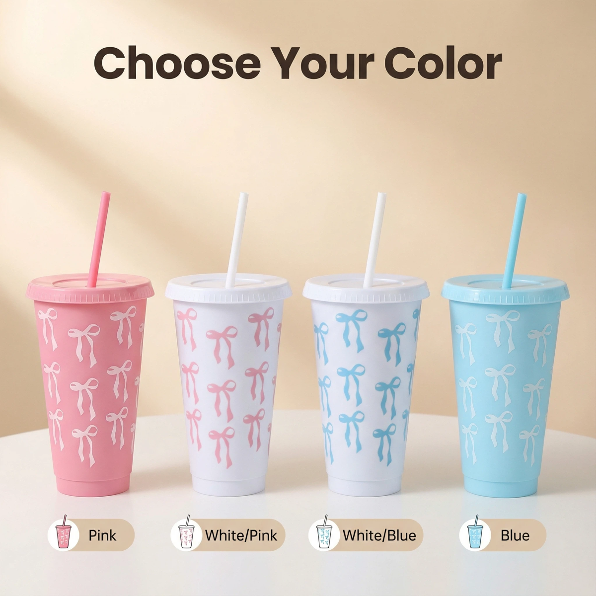 Plastic straw cups with lids for custom promotional drinkware